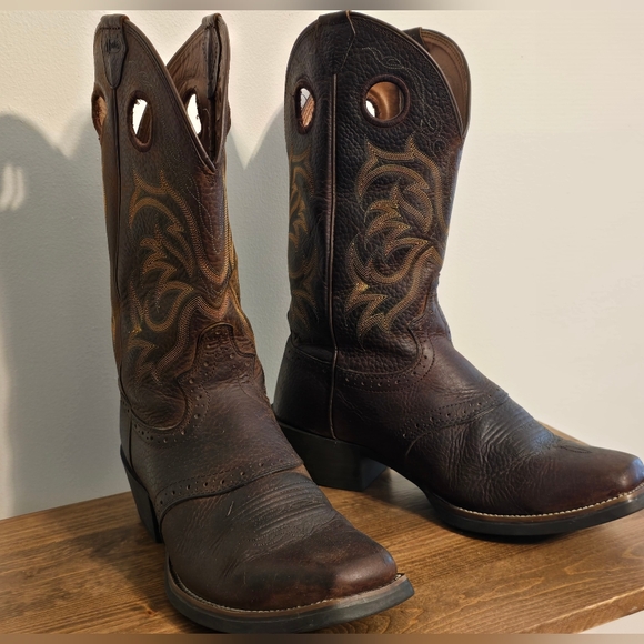 Justin Stampede Western Leather Cowboy Boots Style 2523 Men's Size 8.5D - Picture 5 of 13
